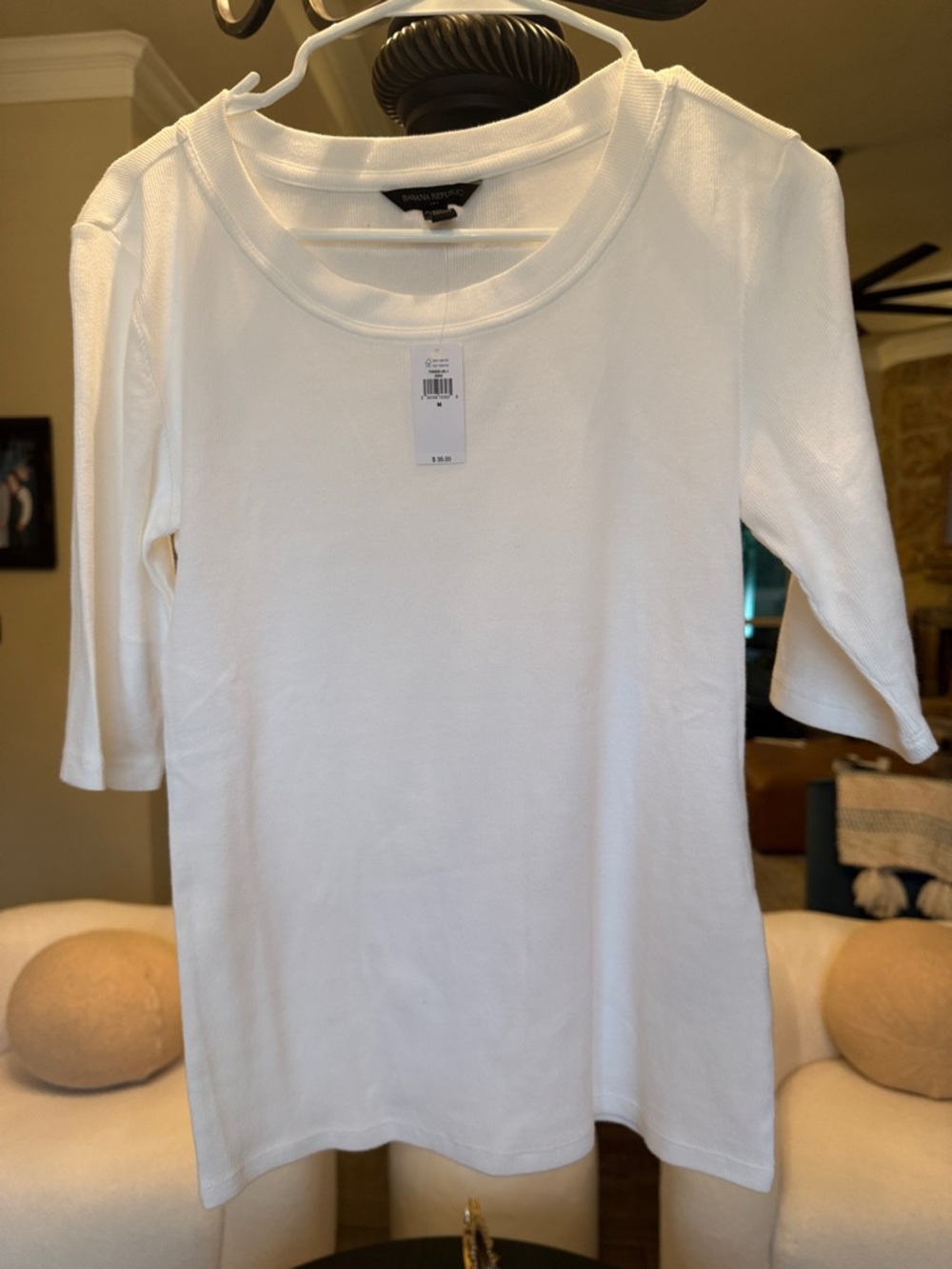 Banana Republic White Short-Sleeve Scoop Neck Top